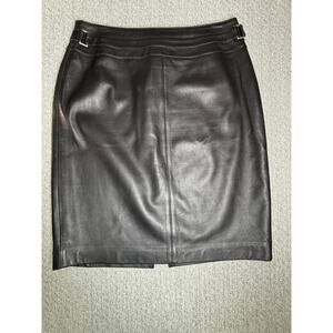 Vintage Valerie Sz 8 Leather Skirt Black Soft Minimalistic VTG Retro